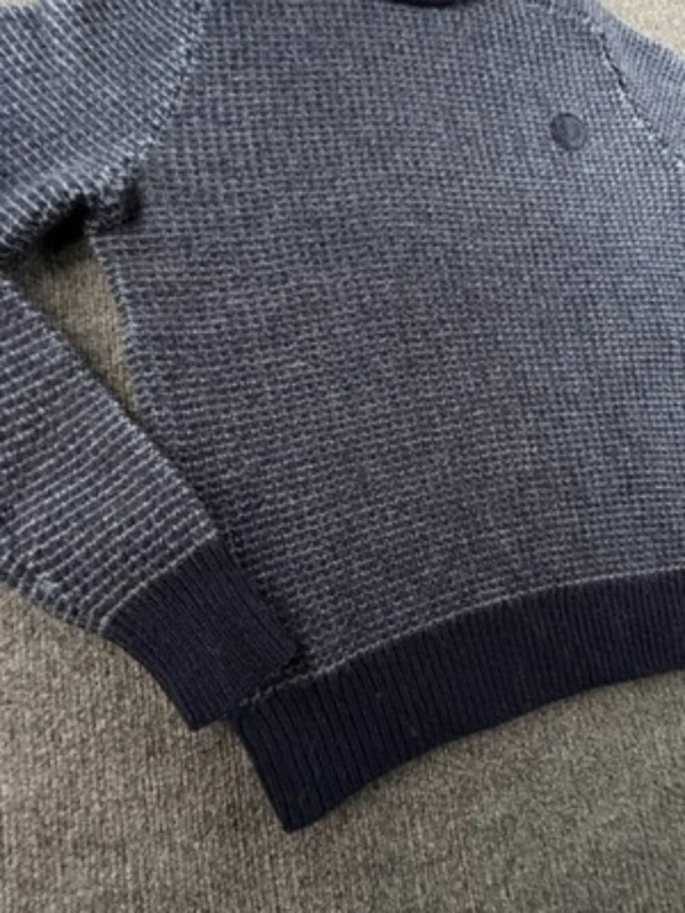 Fred Perry Thick Waffle Knit Turtleneck Sweater Large Logo Blue Wool Pullover